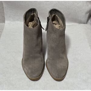 Eusina Taupe Suede Ankle Boots Women’s Size 6M - Stacked Block Heel Side Zip